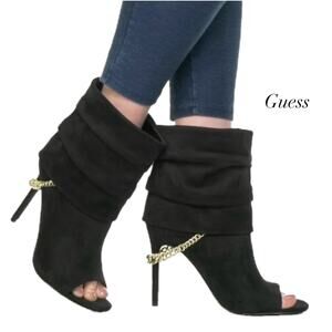 Guess Adilee Black Chain Suede Peep Toe Stiletto Ankle Boot NIB Size 6 1/2